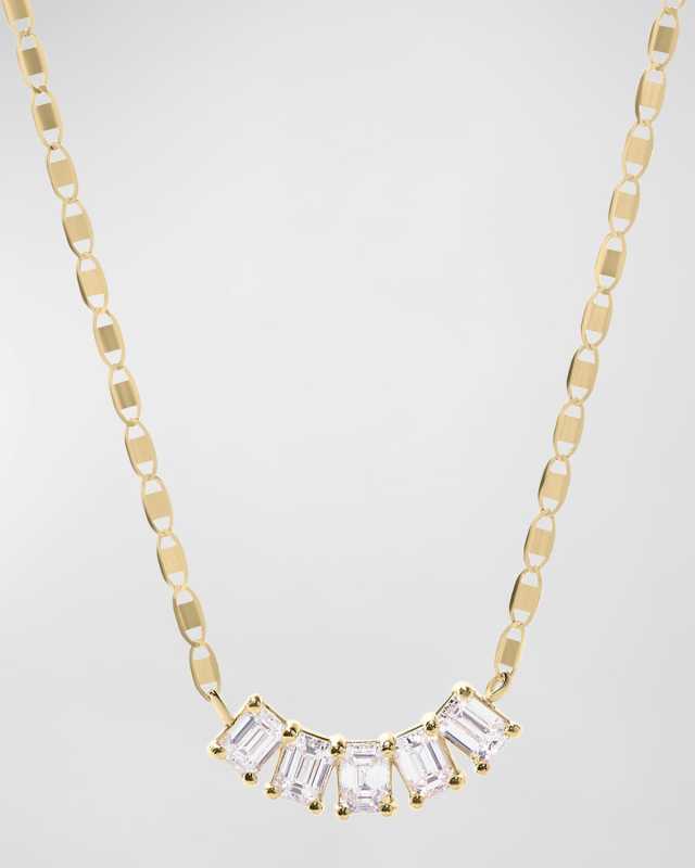 14k Curved Emerald-Cut Diamond Necklace